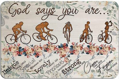 8x12 inch Retro Tin Sign Cycling Woman God Says You are Unique Special Lovely Metal Tin Sign Wall Decor for Home Cafes Pubs Club Sign Gift Plaque Metal Tin