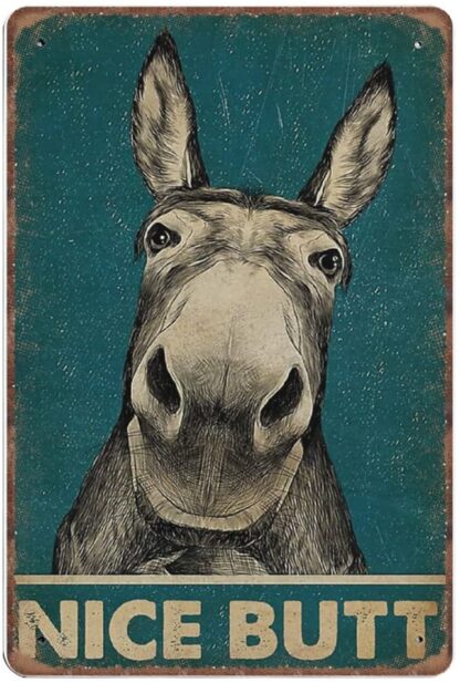 8x12 inch Nice Butt Donkey Tin Signs, Donkey Lover Gifts,Nice Ass Donkey Bathroom Print Retro Funny Metal Sign Vintage Poster Wall Art for Bathroom Home