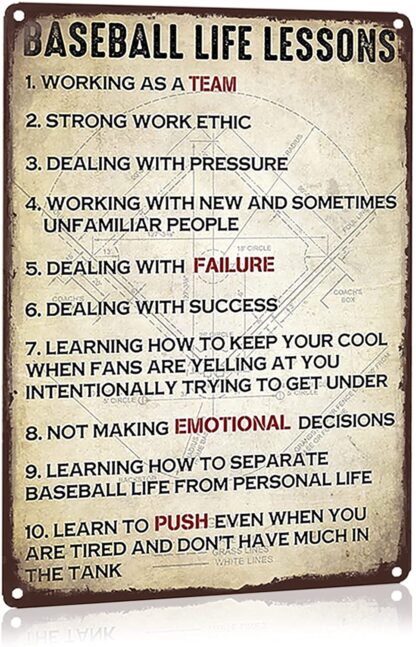 8x12 inch Baseball Life Lessons Metal Tin Sign for Bar Garage Boy's Room Wall Decor Retro Vintage