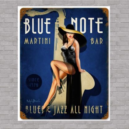 8X12 Inch Blue Note Martini Bar Jazz Club Pin Up Girl Vintage Look Man Cave Garage Metal Tin Sign