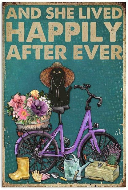 8x12 inch and She Lived Happily After Ever - Retro Metal Signs Funny Fashion Garage Tin Sign Wall Plaque Poster for Home Decor for Bars Cafes