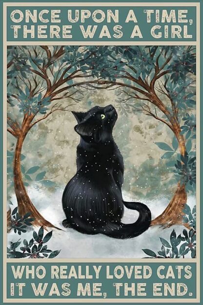 8x12 inch Black Cat Metal Sign,The Black Cat Looks Back in The Snow,Metal Tin Signs Poster Wall Decor for Bedroom Garden Bar Cafe Home Garage