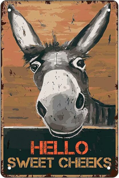 8x12 inch Metal Tin Signs - Hello Sweet Cheeks Vintage Donkey Retro Funny Sign for Home Wall Decor