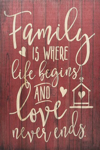 8x12 inch Sign Family Sign Decor,Family is Where Life Begins and Love Never Ends Metal Wall Sign