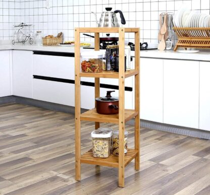 Natural Bathroom Shelf 4-Tier Multifunctional Storage Rack Shelving Unit 38.6 x 13 x 13 Inches