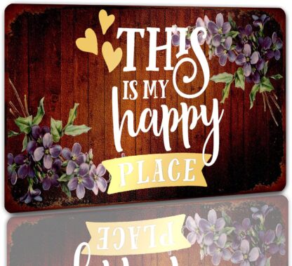 8x12 inch This is My Happy Place Sign Vintage Flower Sweet Home Metal Tin Sign Violet Hanging Wall Decor for Home Farmhouse Man Cave