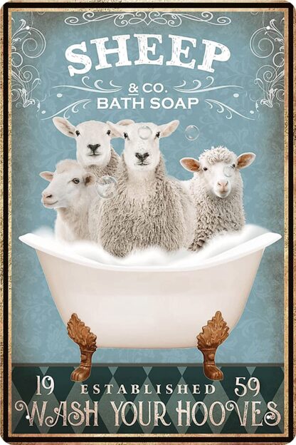 8x12 inch Funny Sheep Decor Bathroom and Bathtub Decor Sheep lovers Gift Farm Decor Tin Signs Wall Art Poster Retro Metal Poster Bar Home Bathroom Wall