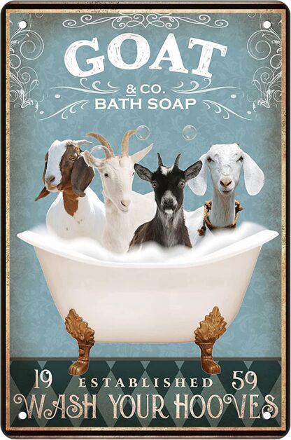 8x12 inch Funny Goat Decor Bathroom Decor Bathtub Decor Goat lovers Goat Accessories Farm Decor Goat Signs Wall Art Poster Retro Metal Poster Bar Home