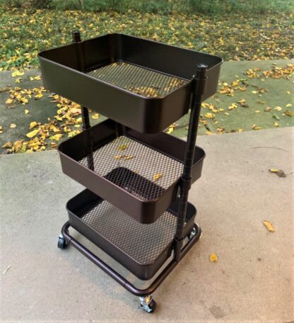 3-Tier Bronze Metal Rolling Cart, Utility Cart, Kitchen Cart with Adjustable Shelves, Storage Trolley with 2 Brakes, Easy Assembly, for Kitchen