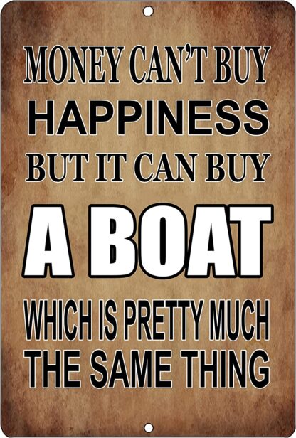 8" x 12" Sarcastic Funny Fishing Metal Tin Sign Wall Decor Man Cave Bar Money Happiness Boat