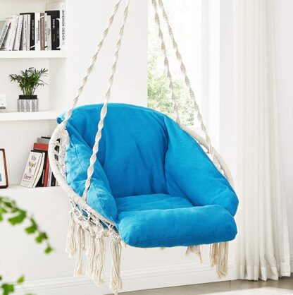 Cloud White and Blue Hanging Chair, Hammock Chair with Large, Thick Cushion, Swing Chair, Holds up to 264 lb, for Terrace, Balcony, Garden, Living Room