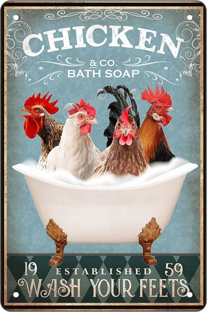 8x12 inch Funny Chicken Decor Bathroom Decor Bathtub Decor Chicken Coop Accessories Farm Decor Chicken Signs Wall Art Poster Retro Poster Bar Home Bathroom