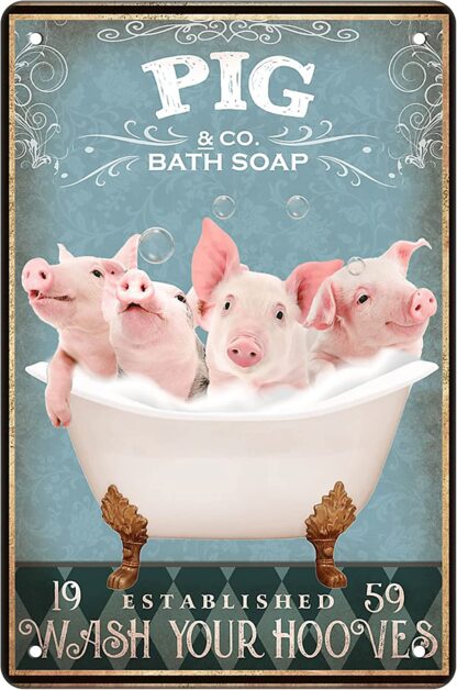 8x12 inch Funny Pig Decor Bathroom Decor Bathtub Decor Pig Accessories Farm Decor Pig Signs Wall Art Poster Retro Poster Bar Home Bathroom Wall Decoration