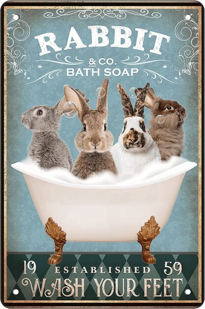 8x12 inch Funny Rabbit Decor Bathroom Decor Bathtub Decor Rabbit lovers Rabbit Accessories Farm Decor Rabbit Signs Wall Art Poster Retro Poster Bar Home