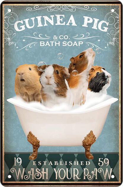 8x12 inch Funny Guinea Pig Decor Bathroom Decor Bathtub Decor Guinea Pig lovers Guinea Pig Accessories Farm Decor Guinea Pig Signs Wall Art Poster Retro