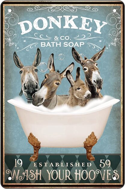 8x12 inch Funny Donkey Decor Bathroom Decor Bathtub Decor Donkey lovers Donkey Accessories Farm Decor Donkey Signs Wall Art Poster Retro Metal Poster Bar