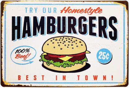 8x12 inch Best in Town Hamburgers Retro Metal Vintage Tin Signs Bar Wall Decor