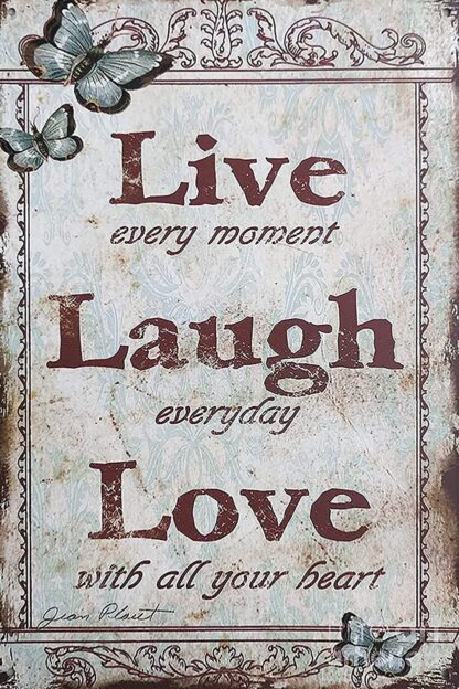 8x12 inch Sign Family Sign Decor, Live Every Moment,Laugh Every Day,Love with All Your Beart Vintage Metal Sign