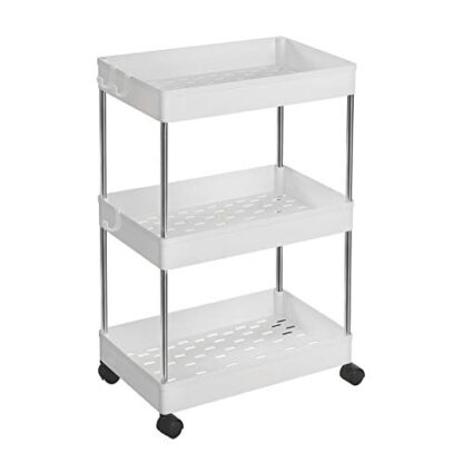 3-Tier White Rolling Cart, Storage Cart with Wheels, Space-Saving Rolling Storage Cart, for Bathroom, Kitchen, Living Room, Office - Image 8