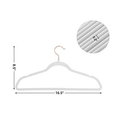 Velvet Hangers 50 Pack Pink + White Non Slip Hangers with Rose Gold Color Swivel Hook, Slim Hangers Space Saving, Velvet Hangers for Closet - Image 4