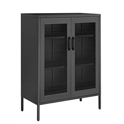 Black Metal Storage Cabinet with Mesh Doors, Multipurpose Storage Rack, 3-Tier Office Cabinet, Max. Load Capacity 55 lb per Tier - Image 9