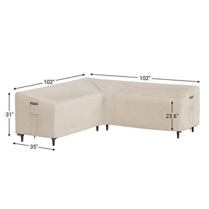 Beige Outdoor Sectional Cover, L-Shaped Sofa Cover, Waterproof Outdoor Furniture Cover, 102" L x 102" L x 35" W x 31/23.6" H - Image 5