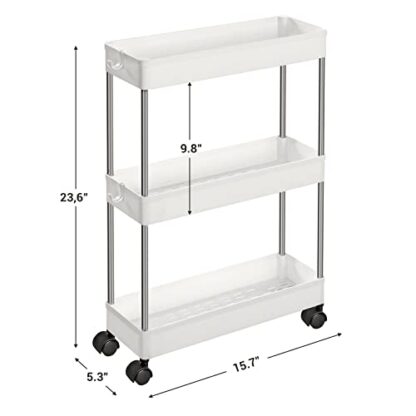 3-Tier White Rolling Cart, Storage Cart with Wheels, Space-Saving Rolling Storage Cart, for Bathroom, Kitchen, Living Room, Office - Image 4