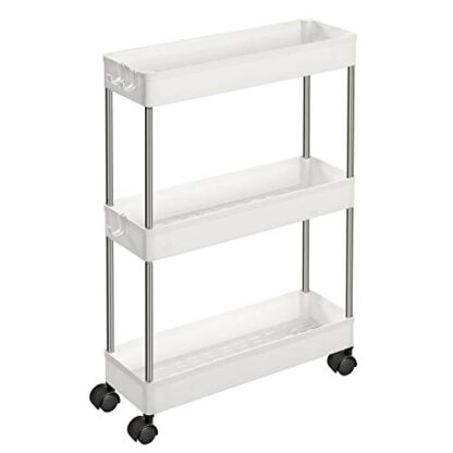 3-Tier White Rolling Cart, Storage Cart with Wheels, Space-Saving Rolling Storage Cart, for Bathroom, Kitchen, Living Room, Office - Image 8