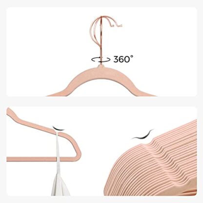 Velvet Hangers 30 Pack Pink Non Slip Hangers with Rose Gold Color Swivel Hook, Slim Hangers Space Saving, Velvet Hangers for Closet - Image 5