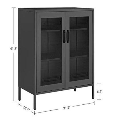 Black Metal Storage Cabinet with Mesh Doors, Multipurpose Storage Rack, 3-Tier Office Cabinet, Max. Load Capacity 55 lb per Tier - Image 5