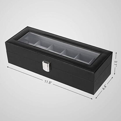 6-Slot Black+grey Watch Box, Glass Topped Watch Display Storage Case as Gift, with Velvet Lining, Cushions, for Men - Image 5