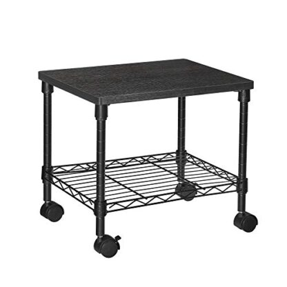 Black Printer Stand, 2-Tier Under-Desk Printer Cart on Wheels, Printer Table with Storage Shelf, Metal Frame, 16.1 x 12.2 x 15 Inches - Image 10