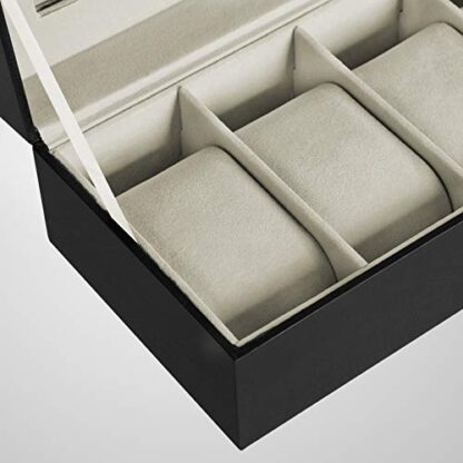 6-Slot Black+beige Watch Box, Glass Topped Watch Display Storage Case as Gift, with Velvet Lining, for Men, 11.8”L x 4.4”W x 3.2”H - Image 3