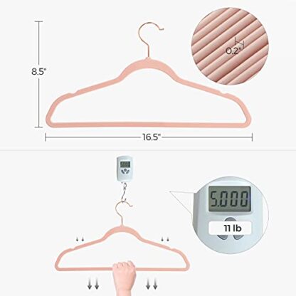 Velvet Hangers 30 Pack Pink Non Slip Hangers with Rose Gold Color Swivel Hook, Slim Hangers Space Saving, Velvet Hangers for Closet - Image 3