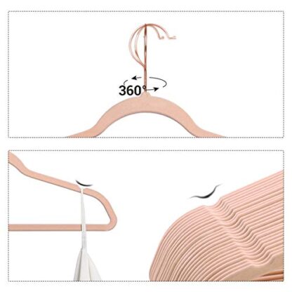 Velvet Hangers 50 Pack Pink Non Slip Hangers with Rose Gold Color Swivel Hook, Slim Hangers Space Saving, Velvet Hangers for Closet - Image 7