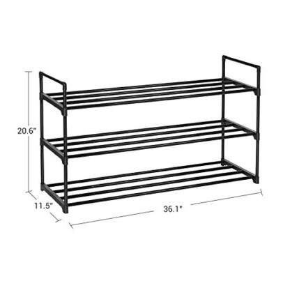 Black Shoe Rack, 3-Tier Shoe Storage Organizer, Metal Shoe Shelf, 12 to 15 Pairs Shoes, Stackable Shoe Tower for Living Room, Entryway, Hallway - Image 5