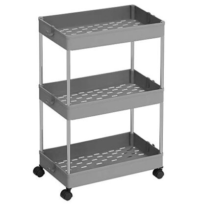 3-Tier Gray Rolling Cart, Storage Cart with Wheels, Space-Saving Rolling Storage Cart, for Bathroom, Kitchen, Living Room, Office - Image 10