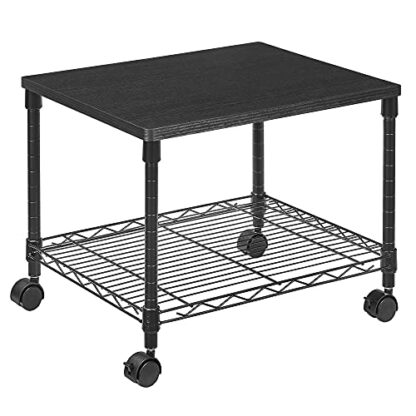 Black Printer Stand, 2-Tier Under-Desk Printer Cart on Wheels, Printer Table with Storage Shelf, Metal Frame, 20.1 x 16.1 x 15 Inches - Image 7