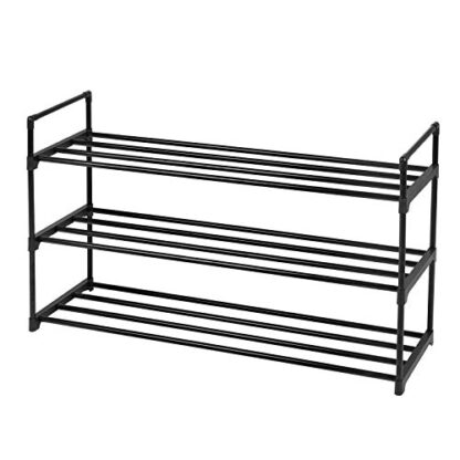 Black Shoe Rack, 3-Tier Shoe Storage Organizer, Metal Shoe Shelf, 12 to 15 Pairs Shoes, Stackable Shoe Tower for Living Room, Entryway, Hallway - Image 10