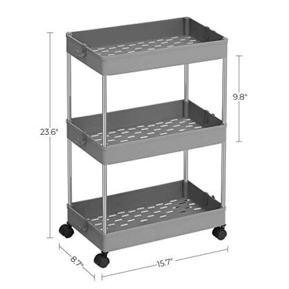 3-Tier Gray Rolling Cart, Storage Cart with Wheels, Space-Saving Rolling Storage Cart, for Bathroom, Kitchen, Living Room, Office - Image 6