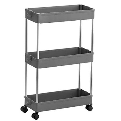 3-Tier Gray Rolling Cart, Storage Cart with Wheels, Space-Saving Rolling Storage Cart, for Bathroom, Kitchen, Living Room, Office - Image 9