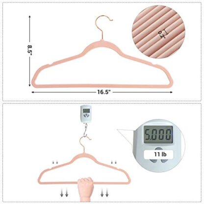 Velvet Hangers 50 Pack Pink Non Slip Hangers with Rose Gold Color Swivel Hook, Slim Hangers Space Saving, Velvet Hangers for Closet - Image 4