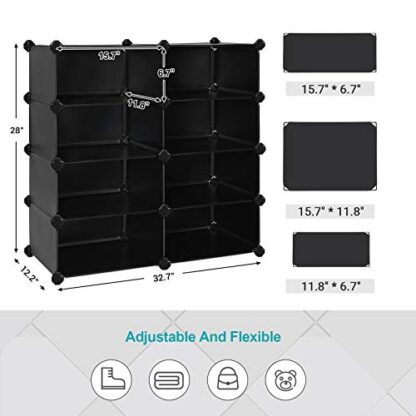 4-Tier Black Shoe Rack, Space Saving 16-Pair Plastic Shoe Storage Organizer Units, Cabinet Storage Organizer, Ideal for Entryway Hallway Bathroom Living - Image 4