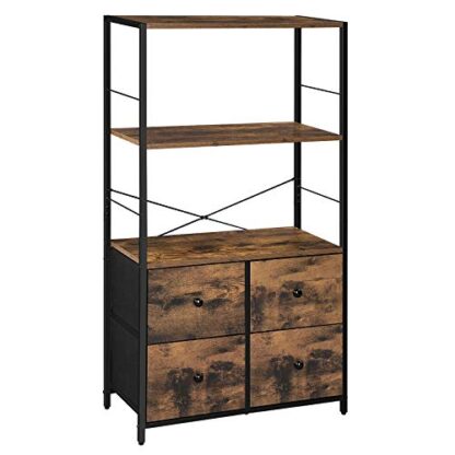 Rustic Brown + Black Storage Cabinet, Storage Rack with Shelves and Fabric Drawers, Industrial Bookshelf in Living Room, Study, Bedroom, Multifunctional - Image 9