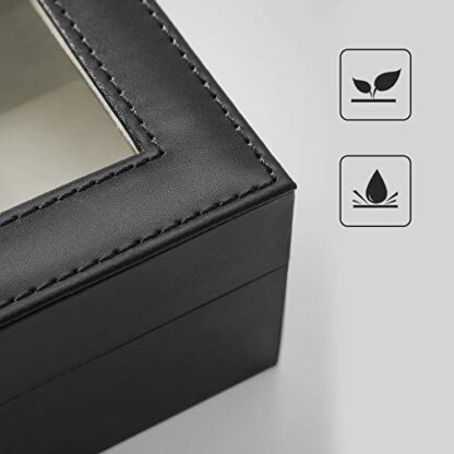 6-Slot Black+beige Watch Box, Glass Topped Watch Display Storage Case as Gift, with Velvet Lining, for Men, 11.8”L x 4.4”W x 3.2”H - Image 6