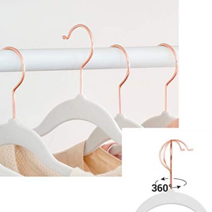 Velvet Hangers 50 Pack Pink + White Non Slip Hangers with Rose Gold Color Swivel Hook, Slim Hangers Space Saving, Velvet Hangers for Closet - Image 7