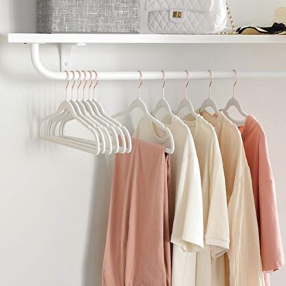 Velvet Hangers 50 Pack Pink + White Non Slip Hangers with Rose Gold Color Swivel Hook, Slim Hangers Space Saving, Velvet Hangers for Closet - Image 9