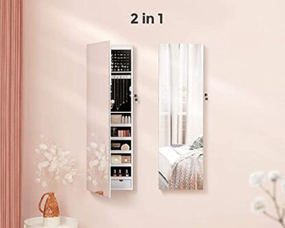 47.2" H Full Screen Mirror Jewelry Cabinet Armoire, 6 LEDs Jewelry Organizer Wall Hanging/Door Mounted, Larger Capacity, Christmas gifts for wo - Image 8