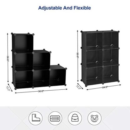 Black Cube Storage Organizer, 6-Cube Bookshelf, Closet Organizers and Storage, Modular Bookcase, Storage Shelving for Bedroom, Living Room - Image 5