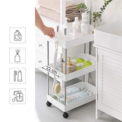 3-Tier White Rolling Cart, Storage Cart with Wheels, Space-Saving Rolling Storage Cart, for Bathroom, Kitchen, Living Room, Office - Image 2